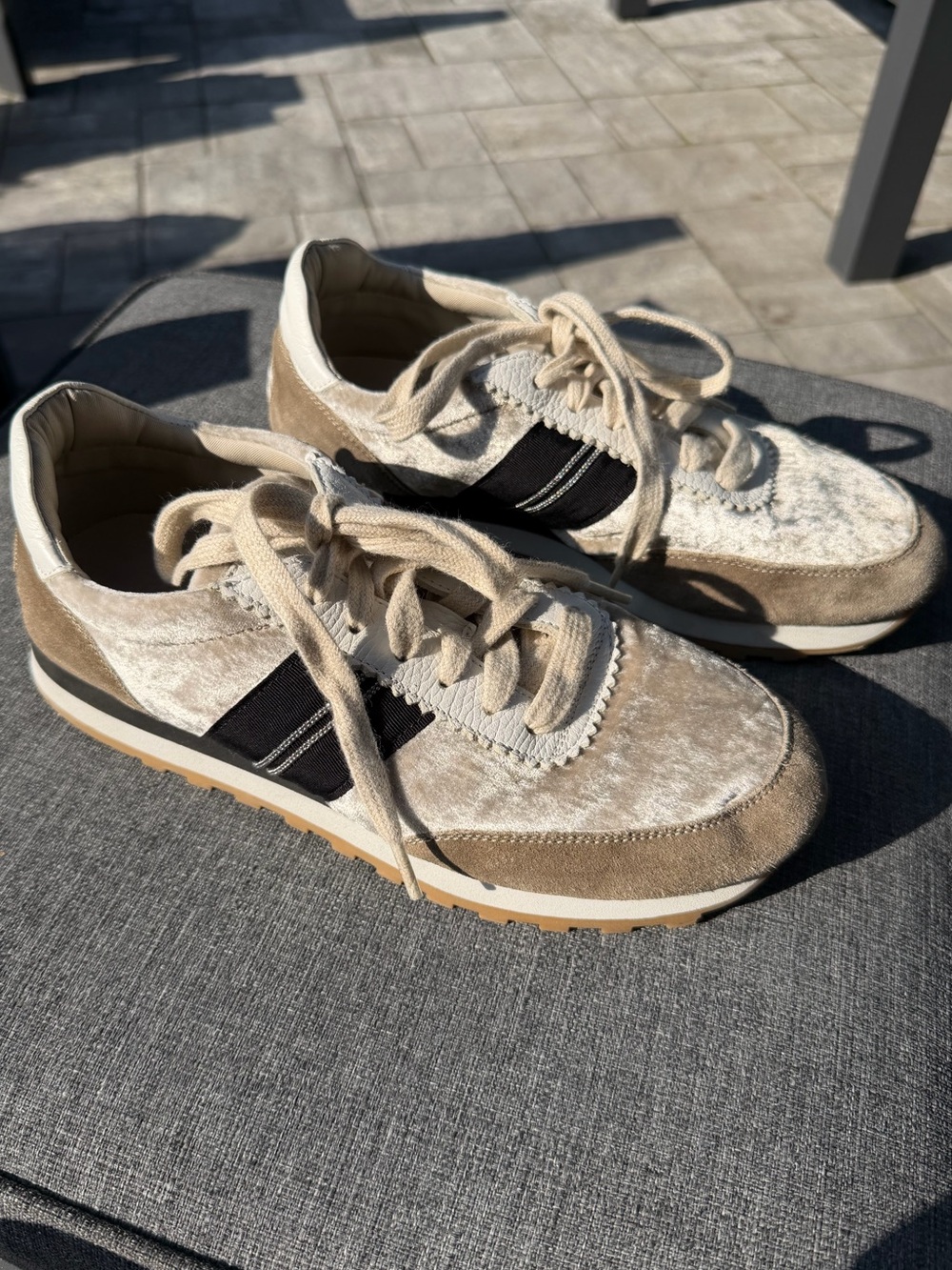 Brunello Cucinelli women’s Casual Lace-Up Sneakers in Beige with Black Accent